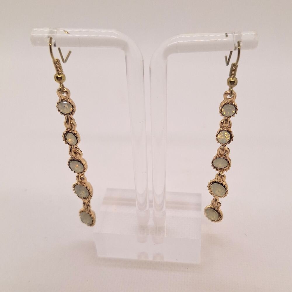 Long Opalescent Dangle Earrings Posts Gold Tone